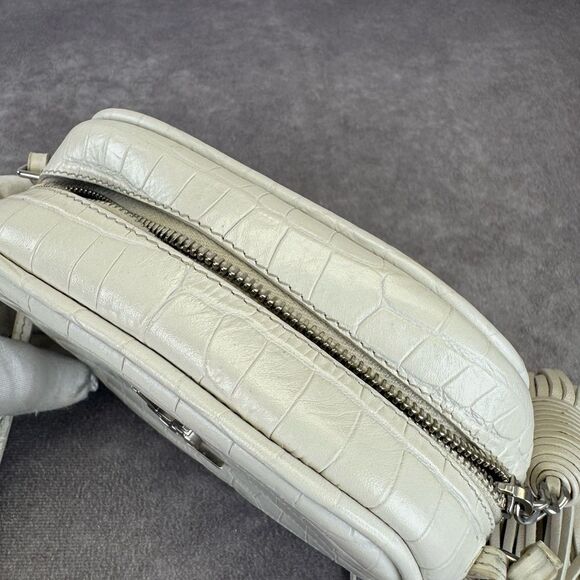 Yves Saint Laurent White Croc-Embossed Leather Blogger Crossbody Bag - Picture 9 of 12